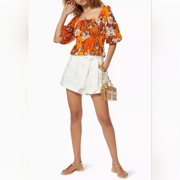 FAITHFULL THE BRAND | REVOLVE  Liberia Crêpe Top sMedium orange 70s floral print - Picture 5 of 5